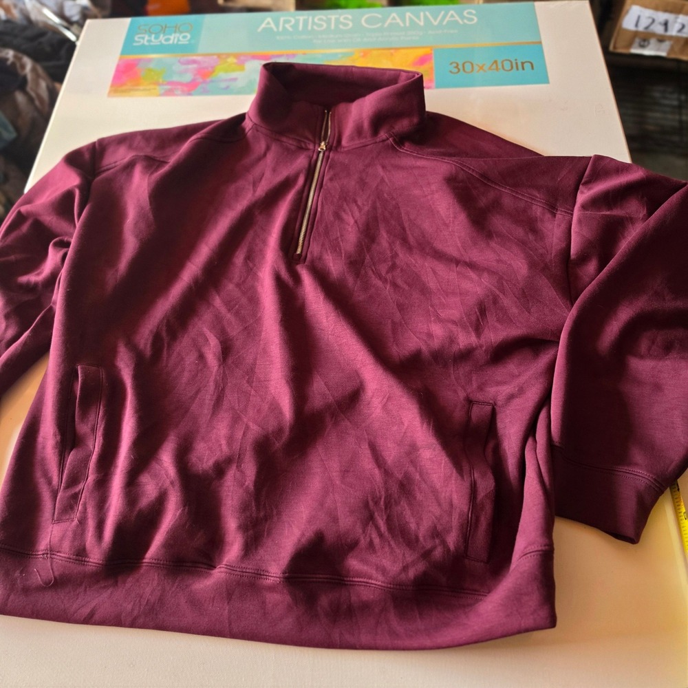 Dip Mens Burgundy Quarter Zip Mock Neck Pullover Sweatshirt XL